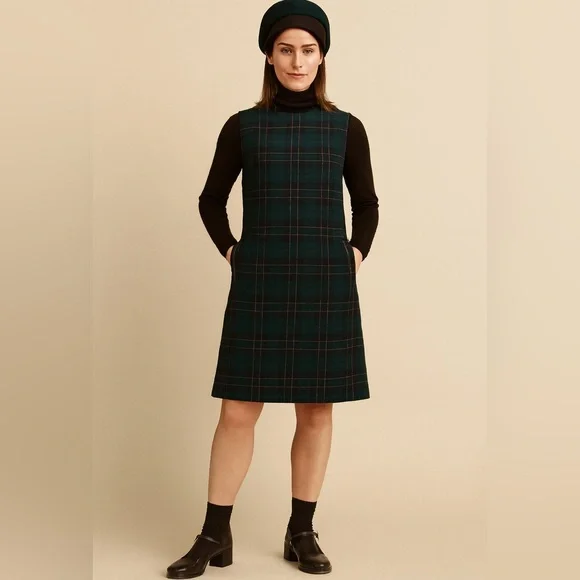 Rare Vintage 1950s–60s Pendleton Wool Green Plaid Jumper Dress Collector’s Piece - Picture 2 of 12